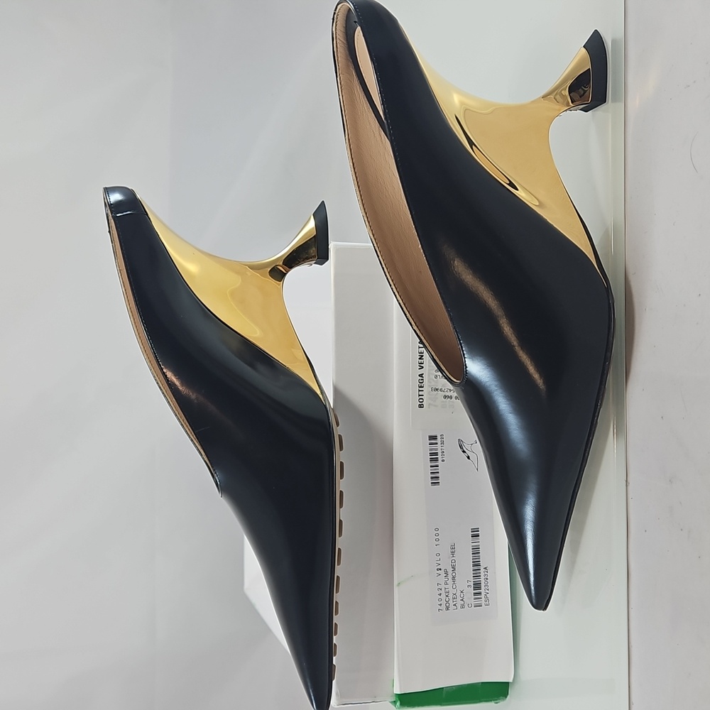 NEW! Bottega Veneta Black and Gold Rocket Heel Mules Size 7 - Picture 15 of 16